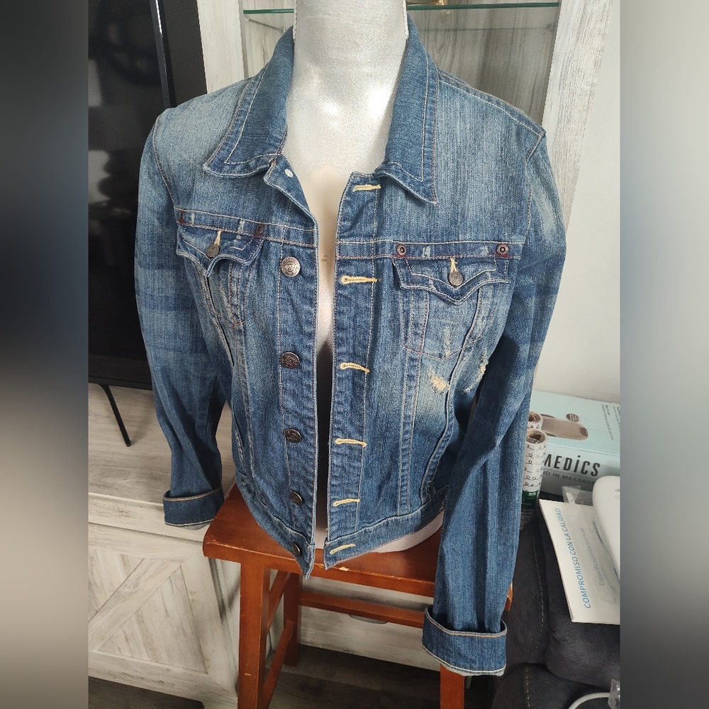 Sutters Stylish Blue Denim Jacket Copper Rivete Sz L